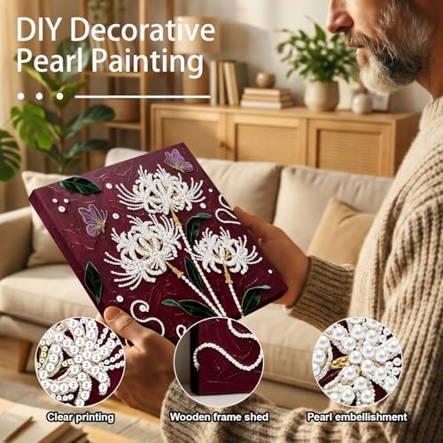 LQCrafK DIY Pearl Art Painting Handcraft Kit for Adults Beginners with Tools and Framed Painting, Creative Design,Self-Adhesive, Healing Stress-Relieving Home Wall Decoration-Red Spider Lily - Image 2