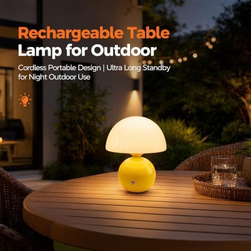 Senzoy Glass/Ceramic Mushroom Table Lamp, Yellow Bedside Night Lamp - Image 6