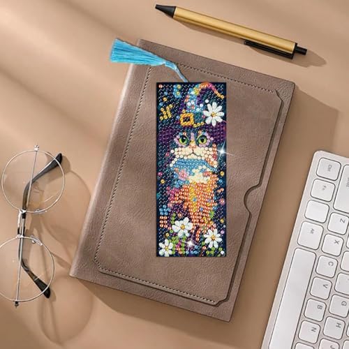 Puraikcmi 6 PCS 5D DIY Diamond Art Bookmarks Kit Cats Diamond Paintings Bookmarks Kits with Tassels Acrylic, Rhinestone Crafts Decoration Gift Set for Book Lovers Beginners & Adults - Image 6