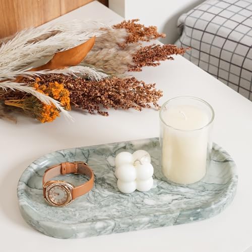 Koville Marble Bathroom Tray for Countertop, Vanity Tray Stone Trays for Decor, Natural Marble Decorative Tray for Dresser Organizer, Storage Trays for Perfume, Jewelry, Cosmetics(Retro Light Green) - Image 5