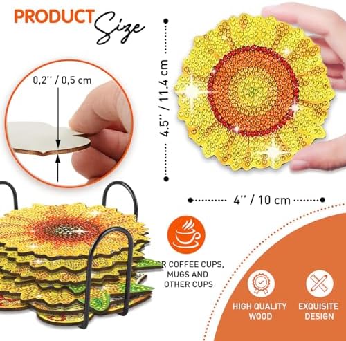 10 pcs Diamond Painting Coasters | Diamond Art Coasters | Sunflower Diamond Art Painting | Perfect Art Craft Gift for Sunflower Lover, Dad, Mom, Grandparents, Brother, Sister. - Image 2