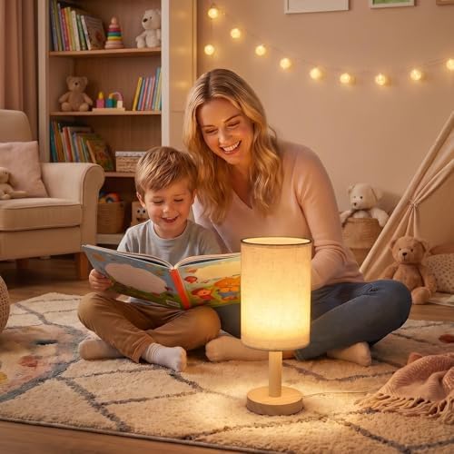 Small Table Lamp Set of 2, Round Tall Bedside Lamps - Image 4