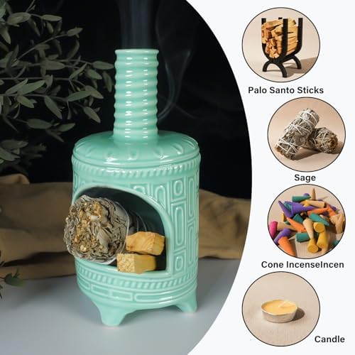 Mougigi Light Green Palo Santo Burner Holder-Mini Chiminea Smudging Bowl - Image 3