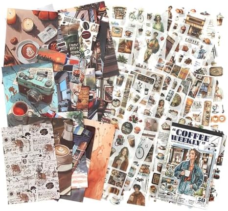 Pre-Cut Washi Sticker Book with 500+ Scrapbooking Stickers and 20 A5 Scrapbook Papers, Aesthetic Coffee and People Stickers for Journaling, Junk Journal Supplies for Adults Card Making, Art Crafts - Image 2