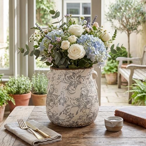 Ceramic Scroll Planter 6.5 Inch, Gray Camellia - Image 5