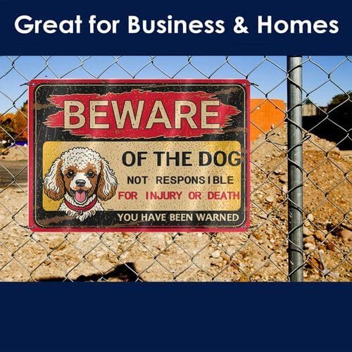 Vintage-Style Metal Tin Sign - Beware of Dog Poodle Humorous Warning Sign with Distressed Red Border, 8x12 Inch Rustic Wall Decor for Yard, Fence, Farm, Kitchen, Garden - Funny Pet Owner Gift - Image 3