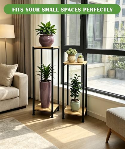 Dipion 31 Inch Tall Plant Stand Indoor,2 Tier Pedestal Stand,Yellow Oak - Image 6
