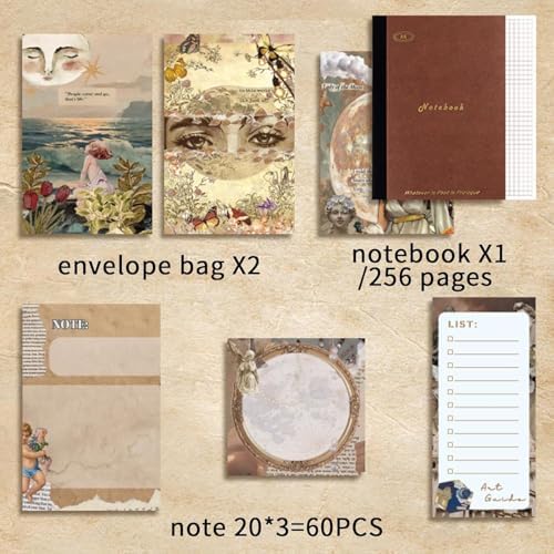 ATIRAMANIYA 346pcs Vintage Scrapbook Kit Aesthetic Junk Journal Set with Stickers, Washi Tape, A6 Notebook & Decorative Paper, All-in-One Scrapbook Kit Stationery (Star and Art Museum) - Image 5