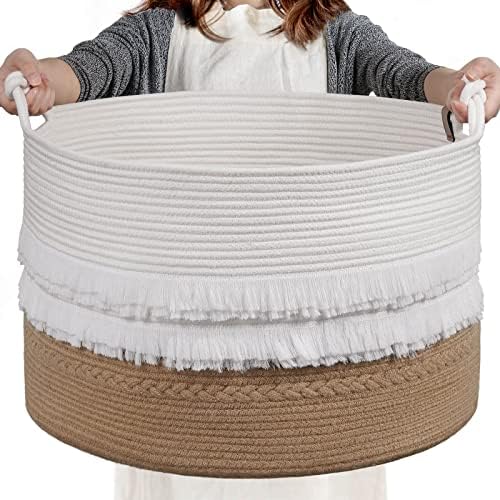 CherryNow Large Wicker Laundry Basket for Entryway, Bedroom, Jute Decorative Baskets for Clothes, Toys, Towel Basket for Bathrooom, 22 x 14 inches, 83L by CherryNow