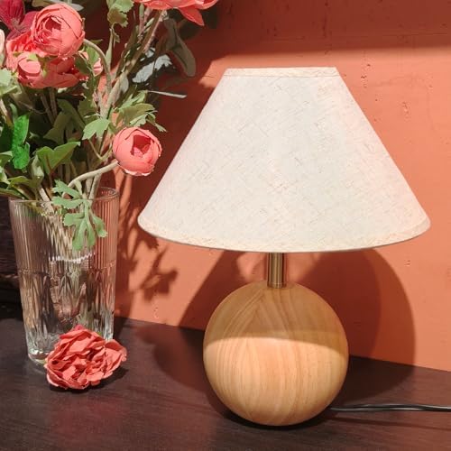 Table Lamp for Living Room,Wood Base Flaxen Fabric Shade Desk Lamp for Bedroom,Small Décor Ambient Bedside Lamps for Night Stands,LED Bulb (not Included) (2 Pack) - Image 7