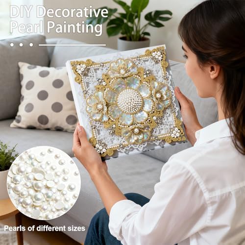 Pearl Art Kits Painting for Adults, DIY Mindfulness Therapy with Framed Canvas and Tools, Beginner Wall Decor-Flower - Image 4