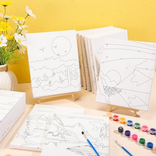 Sherr 75 Pcs 15 Set Sceneries Pre Drawn Canvas Kit for Painting Craft Sip - Image 5