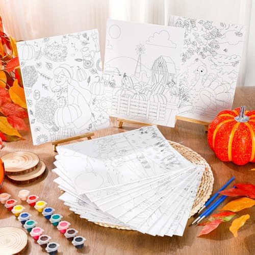 Sherr 75 Pcs 15 Set Thanksgiving Pre Drawn Painting Canvas Kit for Adults - Image 6