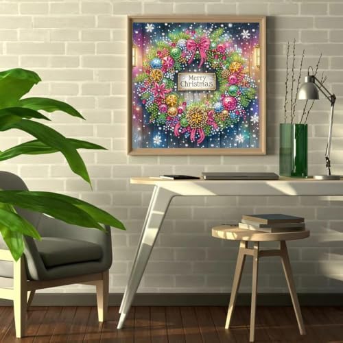 Christmas Wreath 5D Diamond Art Painting Kits for Adults 12 x 12 inch - Image 3