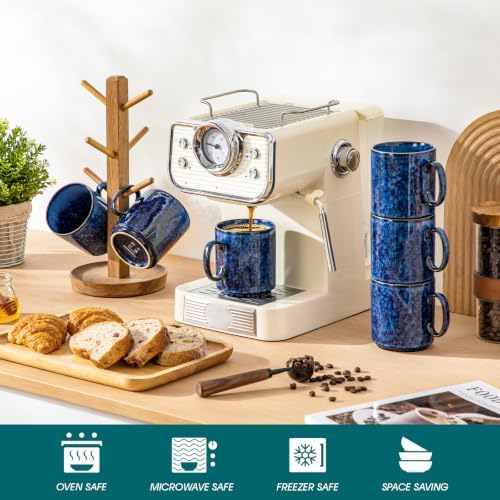 vancasso STARRY Ceramic Coffee Mugs Set of 6, 12 Oz Coffee Cups for Latte, Cappuccino, Tea & Hot Cocoa, Artisan Modern Style for Coffee Bar, Home & Kitchen, Microwave & Dishwasher Safe, Blue - Image 4