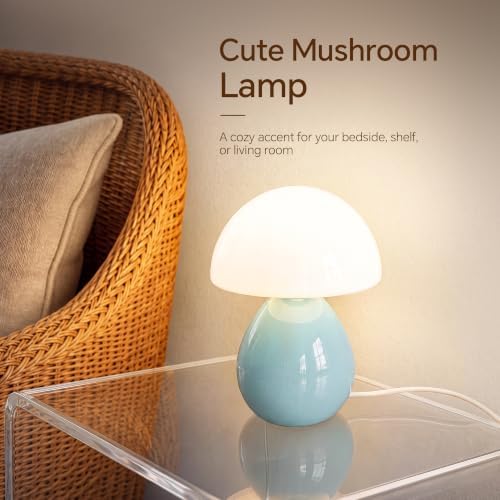 Dawnwake Mushroom Lamp Table Lamp for Bedroom-Small Desk Table Lamps,Blue - Image 2