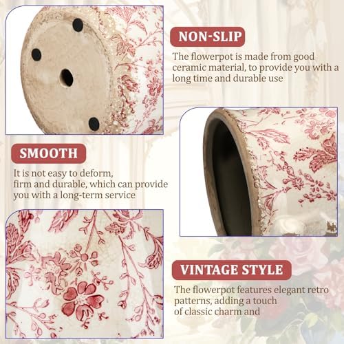 Ceramic Scroll Planter 6.5 Inch, Pink Floral - Image 3