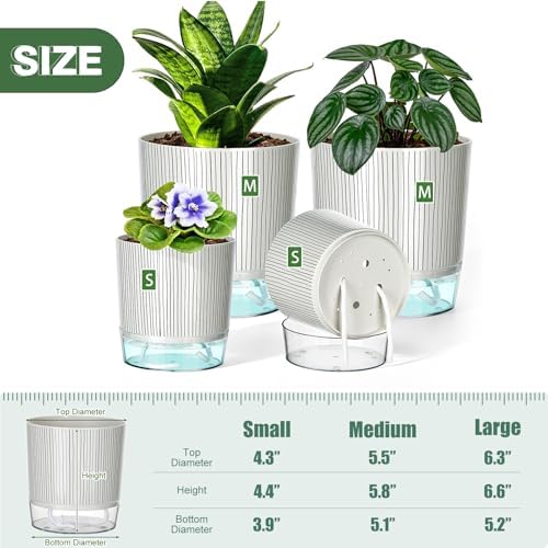 4 Pack Self Watering Pots, 4/5.5 Inch Self Watering Pots for Indoor Plants - Image 2