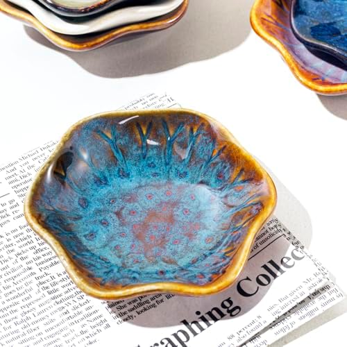 Vintage-Inspired Ceramic Jewelry Dish – Handcrafted Floral Trinket Trays in Luxe Glazed Porcelain | Antique-Style Ring Holders for Vanity & Dresser Décor (1, Kiln transformed lotus, peacock green) by Unknown