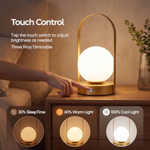 Senzoy Globe Table Lamp, Portable Mini LED Night Light, Gold - Image 3