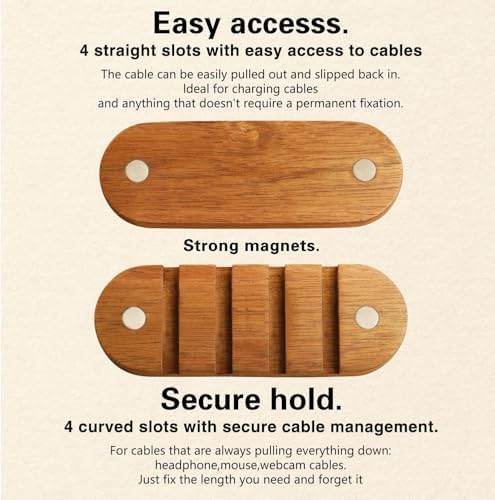 Cable Holder - Cord Organizer Cable Management Clips - Wire Holder System for Phone Chargers, USB Cables - Home, Office, Nightstand, Desk Organizer (Acacia Wood Color) - Image 4