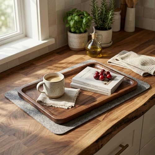 Bamber Wood Serving Tray Wooden Decorative Coffee Tea Platter Black Walnut 13.4 x 9 Inches - Image 7