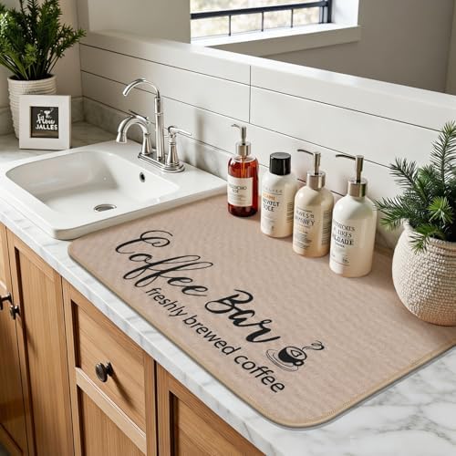 Findosom Dish Drying Mat, 17"x 32" Super Absorbent & Hide Stain Coffee Mat, Cuttable Drying Mat for Kitchen Counter, Coffee Bar Accessories, Under Dish Rack, Coffee Maker, Espresso Machine, Linen - Image 5