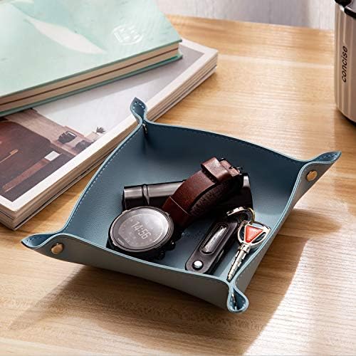 Leather Jewelry Valet Tray for Women and Man (Light Blue-B) - Image 5