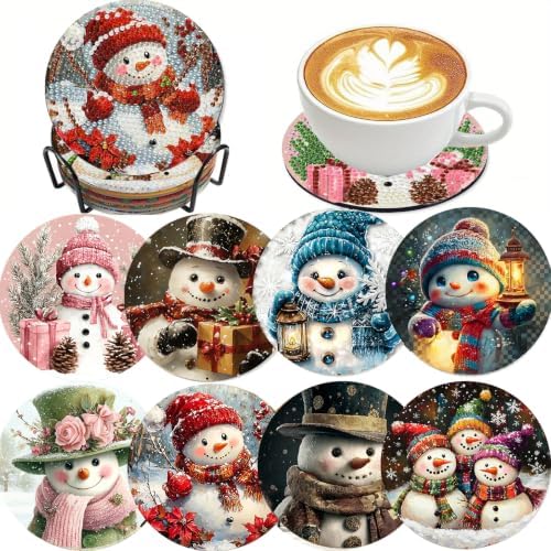 YESUAOOE 8 Pcs Snowman Diamond Art Coasters Kit - DIY 5D Christmas Diamond Painting Coasters with Holder, Mini Diamonds Arts Kits for Adults Coaster, Small Gem Art Arts and Crafts for Adults by Unknown