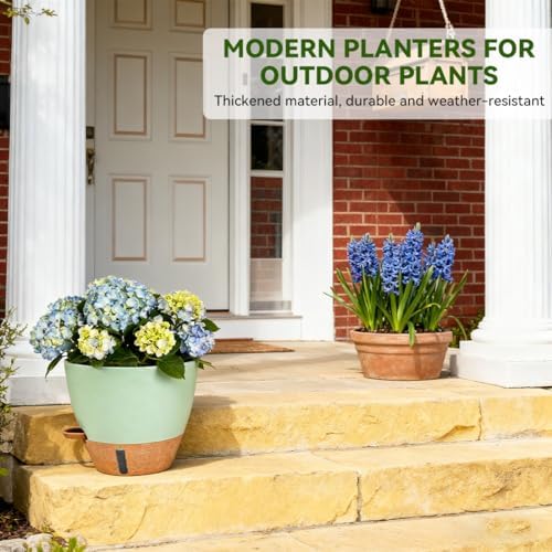 8/9/10 Inch Self Watering Pots, Plastic Flower Pots with Multi Mesh Drainage Holes and Water Level Indicator & Deep Reservoir for Indoor Outdoor Garden Plants and Flowers (Green) - Image 4