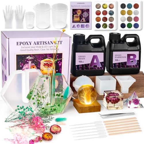 Epoxy Resin Kit with Light for Beginners, DIY Crafts for Adults Women by KKERNOWO
