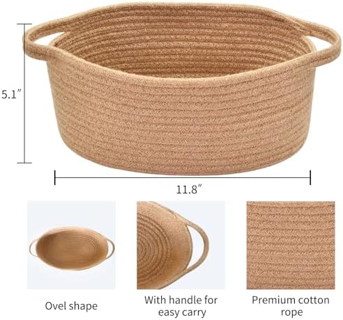 ABenkle Small Basket with Handles, Boho Decorative Rope Woven Dog Cat Toy Storage Bin Shelf Storage Organizer, Easter Christmas Gift Basket, 12"x8"x5" - Image 2