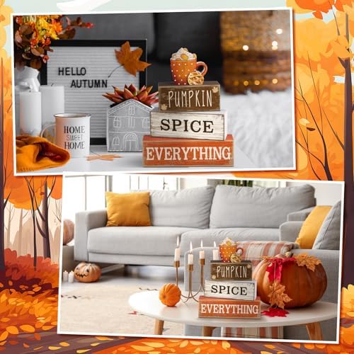 Moucuny 4 Pcs Fall Coffee Table Decor, Wooden Hot Cocoa Cup Block Sign - Image 5