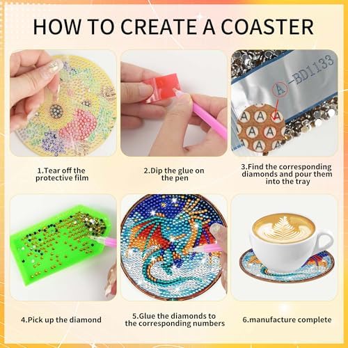 Dragon Diamond Art Coasters, Diamond Painting Coaster Kit for Adults - Image 3