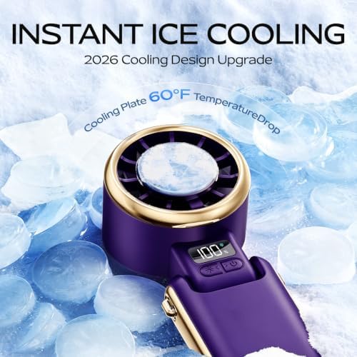 SHEWIND Portable Handheld Fan with Ice Cooling - 5 Gear High Speed Personal Turbo Fan Rechargeable, Up to 11 Hrs, Mini Hand Fans for Travel Essentials, Beach Vacation, Gifts for Women,(Violet Aurum) - Image 4