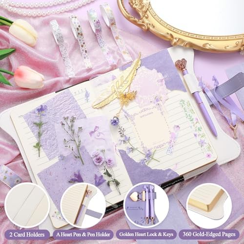 Janlaugh DIY Journal Diary with Lock Pack Scrapbook Kit, Purple, Bright - Image 4