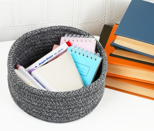 Small Woven Cotton Rope Baskets, Set of 3, Grey - Image 5