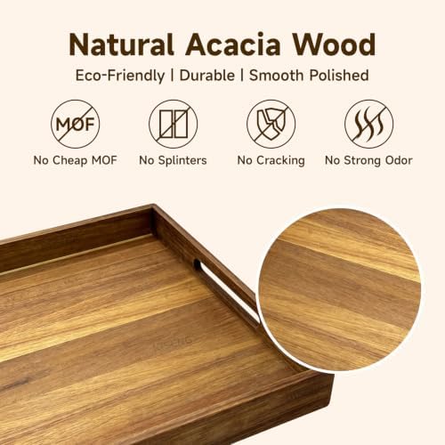17'' Acacia Wood Serving Tray with Handles - Image 2
