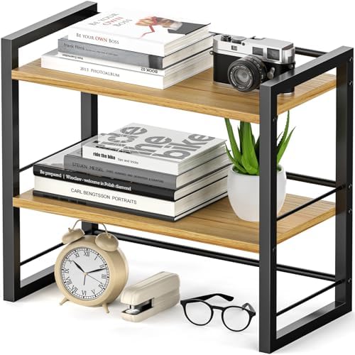 Office Desk Shelf Organizer, Wood Desktop Bookshelf Supplies Storage Rack, Shelf for Top of Desk and Dresser (Black-2 Tier) by ART-GIFTREE