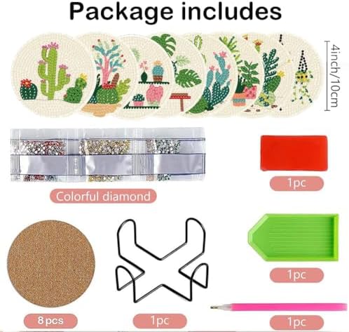 Clendo 8 Pcs Diamond Art Kits for Adults Coasters - DIY 5D Flowers Diamond Painting Coasters with Holder, Small Diamond Art Kits for Adult Art Craft Supplies - Image 3