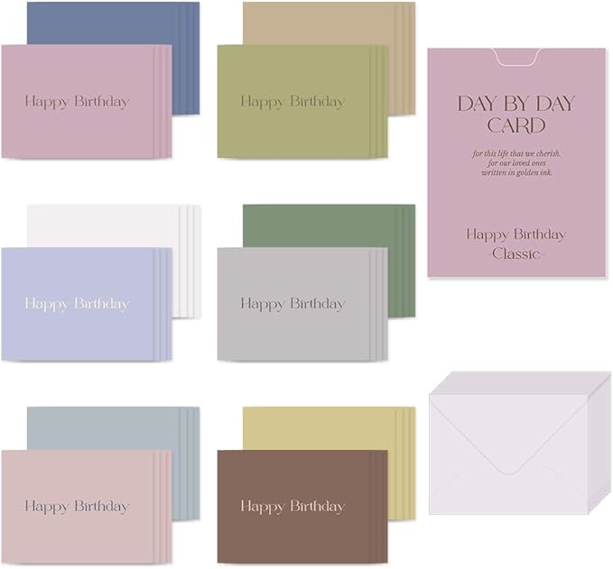 Monolike Day by Day Card, 108 Happy Birthday Classic - Mix 48 Mini Single cards, 24 envelopes Package