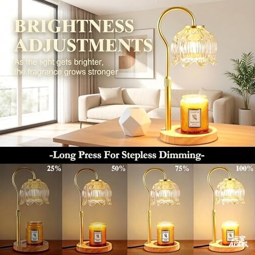 Dreamholder Electric Candle Warmer Lamp with Timer, Dimmable Candle Lamp with Adjustable Height, Glass Wax Melter for Jar Candles Wood Base Floral Home Decor Gifts for Women Mom, Natural Wood - Image 4