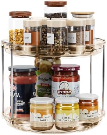 LAMU 2 Tier Lazy Susan Turntable Organizer 9.25'' Rotating Spice Rack Organization for Cabinet, Kitchen, Pantry, Countertop, Bathroom, Vanity, Medicine Cabinet Organizer, Amber by YourHome-OrganizationHelper