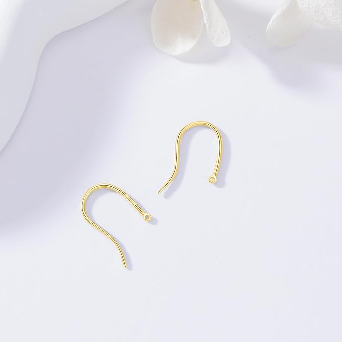 14K Real Gold Earring Hooks for Jewelry Making Fish Hooks 14K Yellow Gold Earring Findings for Earrings Jewelry Making(Style 6)