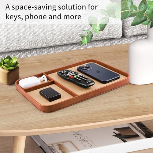 SENEN Leather Tray, Stylish and Organized Multifunctional Tray, for Table Entryway, Premium PU Leather, Catchall Tray for Keys, Watch, Wallet, Jewelry, and More (Brown Frame) - Image 2