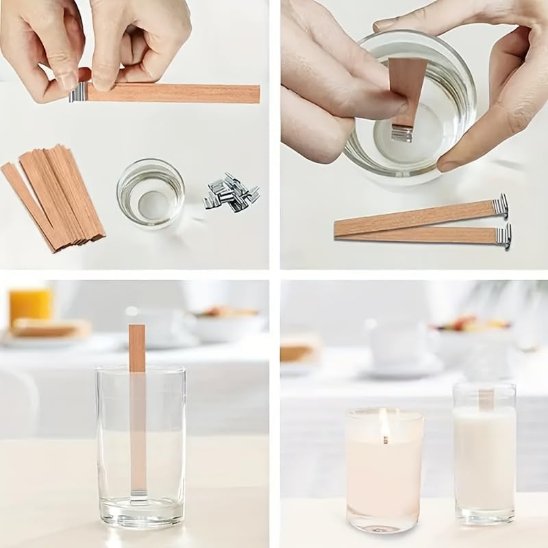 300pcs Wood Wicks for Candles Making,100pcs Wooden Candle Wicks and Base, Wick Stickers,for Soy Wax, Beeswax, Coconut Wax - DIY Candle Making Supplies for Beginners & Professionals - Image 5