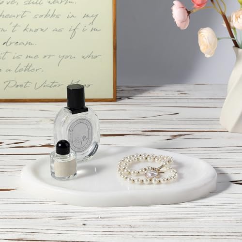 BCS Marble Jewelry Tray Trinket Dish, Decorative Cloud Vanity Key Tray for Women, Perfume Ring Holder Dish for Ring Earring, Cute Jewelry Plate Bowl Aesthetic Room Decor（White） - Image 6