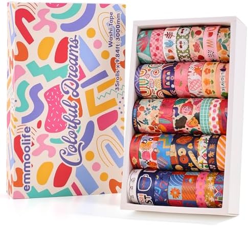 emmoolife 35 Rolls Washi Tape Set, Colorful Cute Floral Writable Decorative Tapes for Scrapbooking and Bullet Journaling, Junk Journal Supplies, DIY Planner Art, 5-30mm Wide 9.84ft Long/Roll by emmoolife