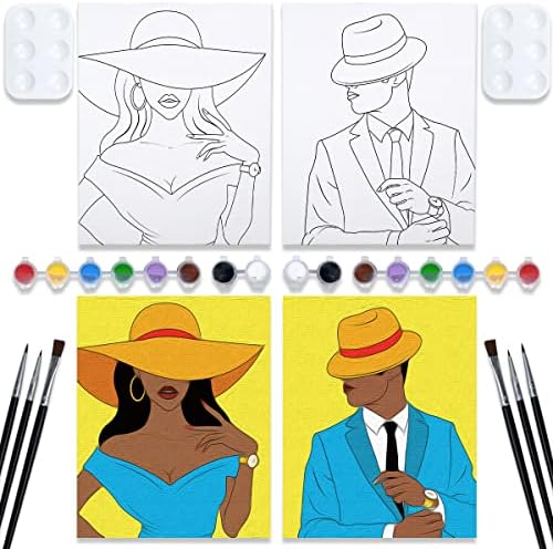 VOCHIC Couples Paint Party Kits Pre Drawn Canvas for Adults Paint and Sip Date Night Games for Couples Painting Set 8x10 Elegant Ladies Gentlemen (2 Pack) Valentine by VOCHIC