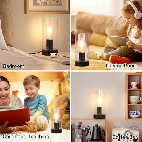 Touch Control Bedside Lamp with Charging Station, Black Small Table Lamp - Image 2